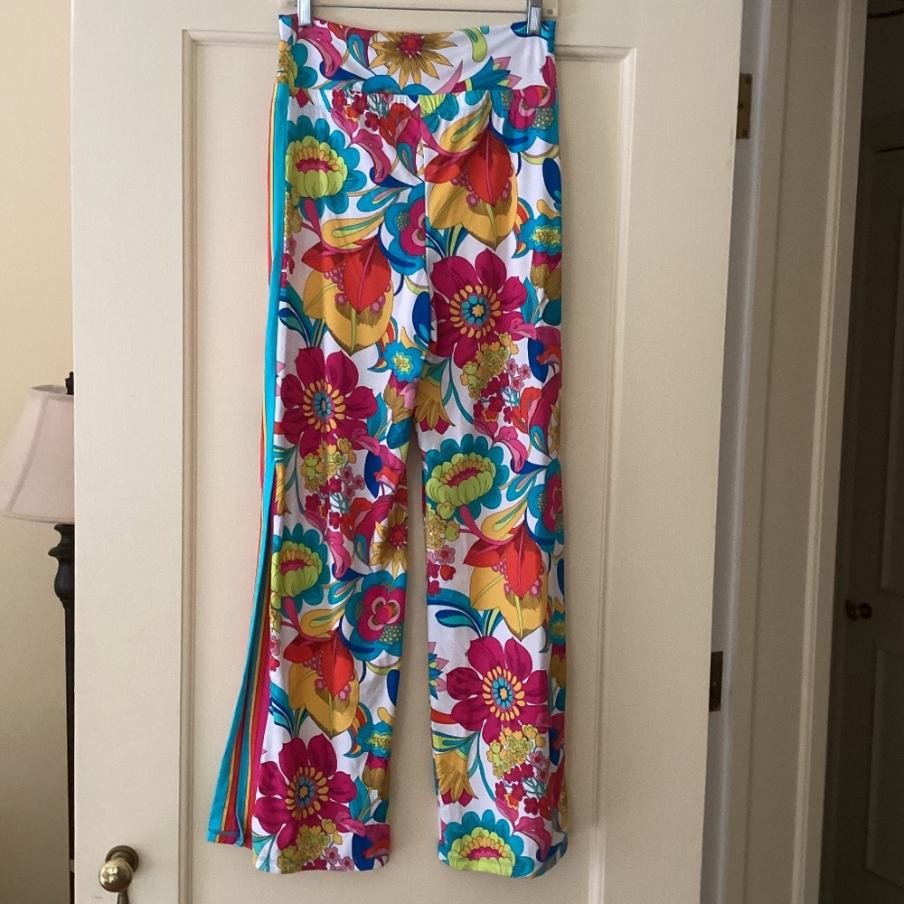 Trina Turk Fontaine Floral Swim Cover Up Pants Side Slits Fold-over Waist - Picture 8 of 15